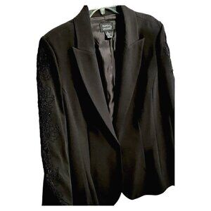 Adrianna Papell Studio Black Blazer Jacket Lace Cut Out Embellished Sleeves Sz L